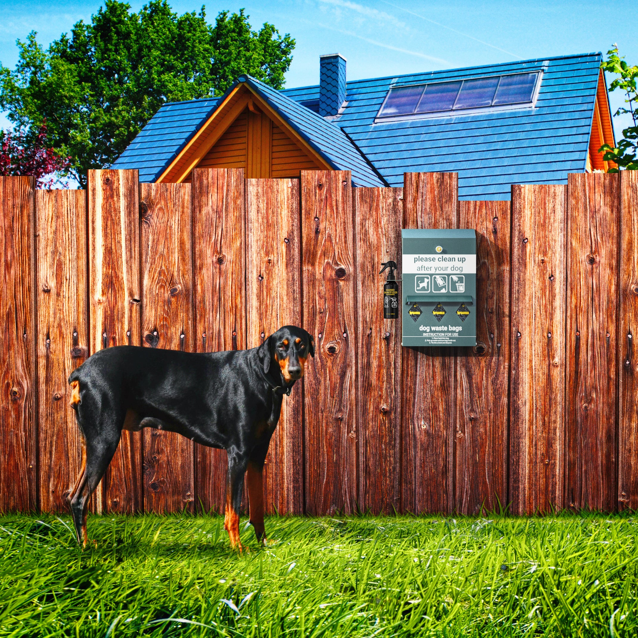 Dog Waste Station Bag Dispenser - Original Glow in The Dark Dog Poop Station with Hand Sanitizer Bottle