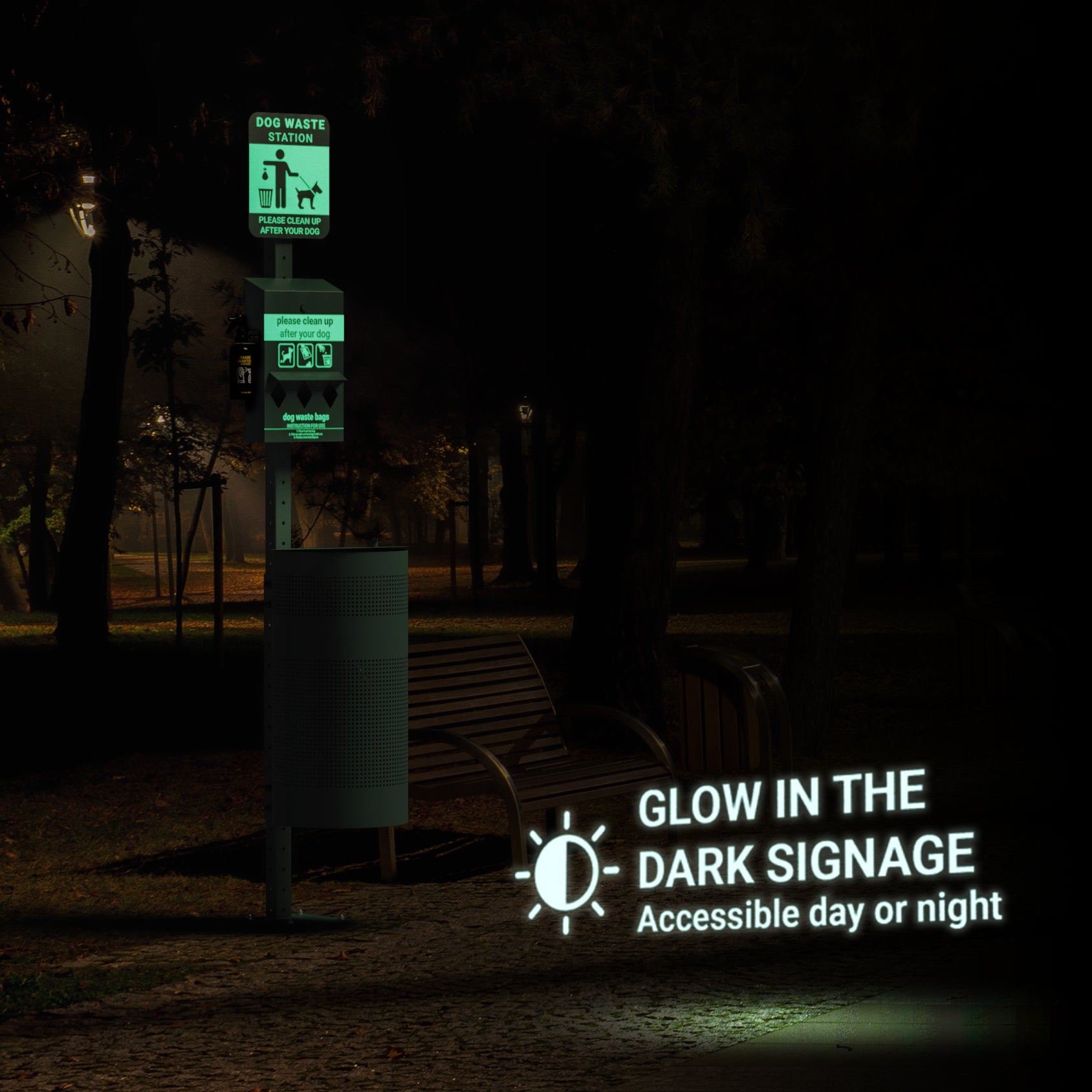 Pet Waste Station - Original Glow in The Dark Dog Waste Station