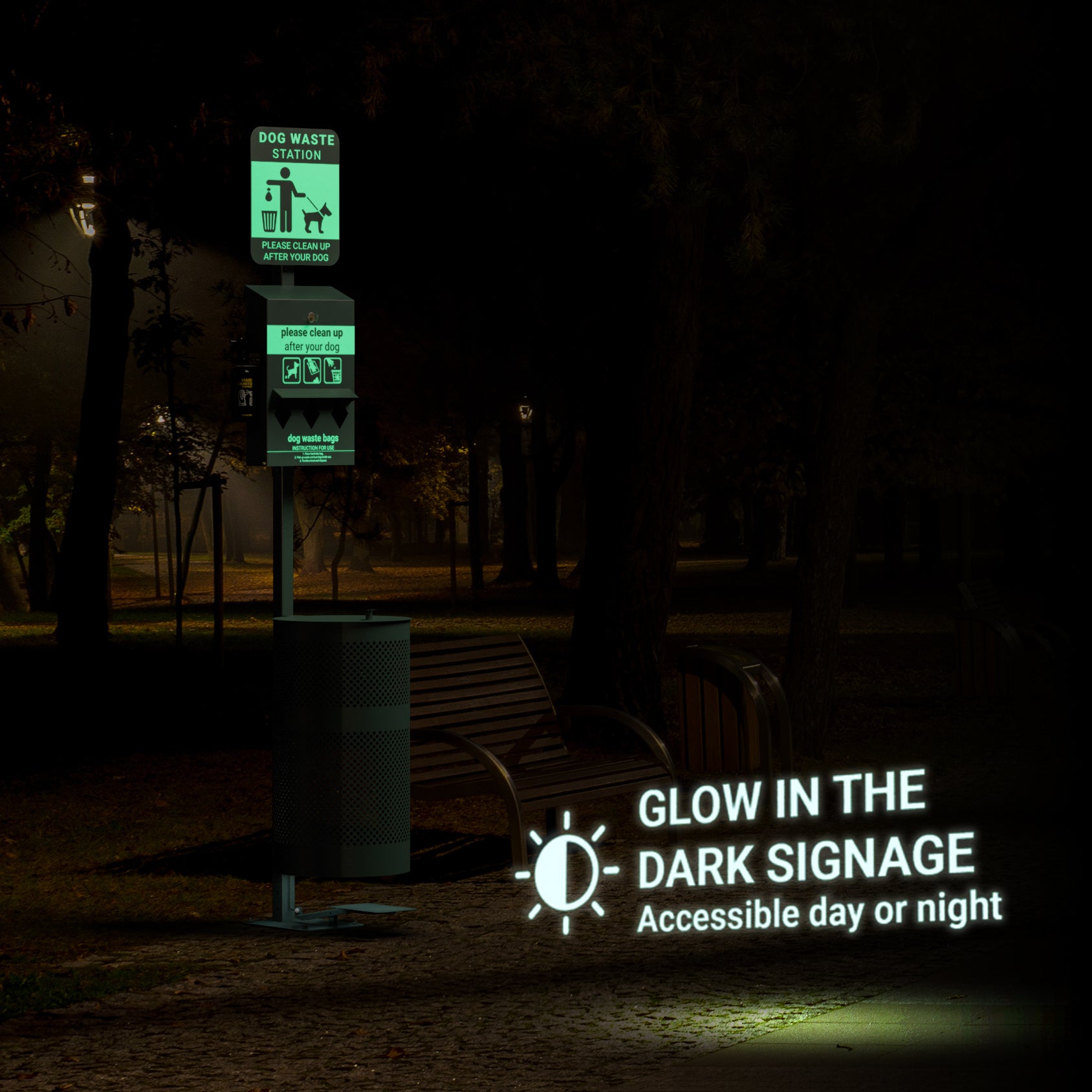 Pet Waste Station with Pedal - Original Glow in the Dark Dog Waste Station, Triple Storage