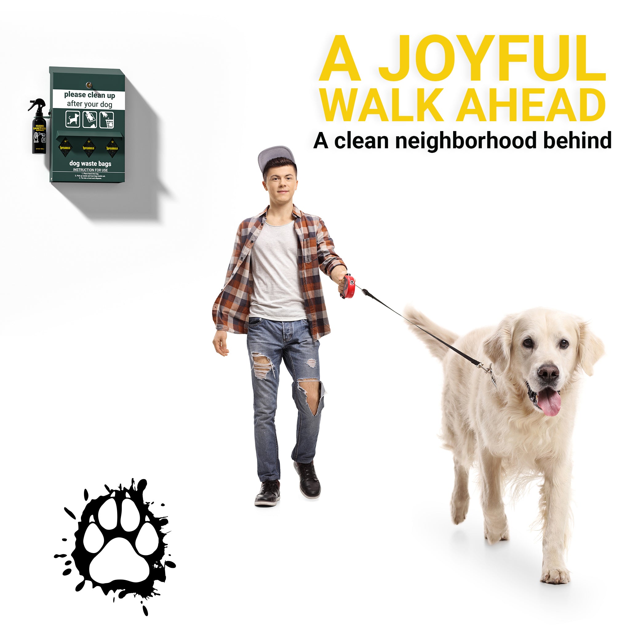 Dog Waste Station Bag Dispenser - Original Glow in The Dark Dog Poop Station with Hand Sanitizer Bottle